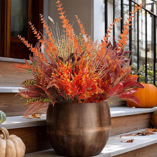 GTIDEA 27 Bundles Artificial Fall Flowers for Outdoors Decoration UV Resistant Fake Outdoor Fall Plants Autumn Plastic Flowers for Planters Window Box Garden Porch Indoor Home Thanksgiving Decor