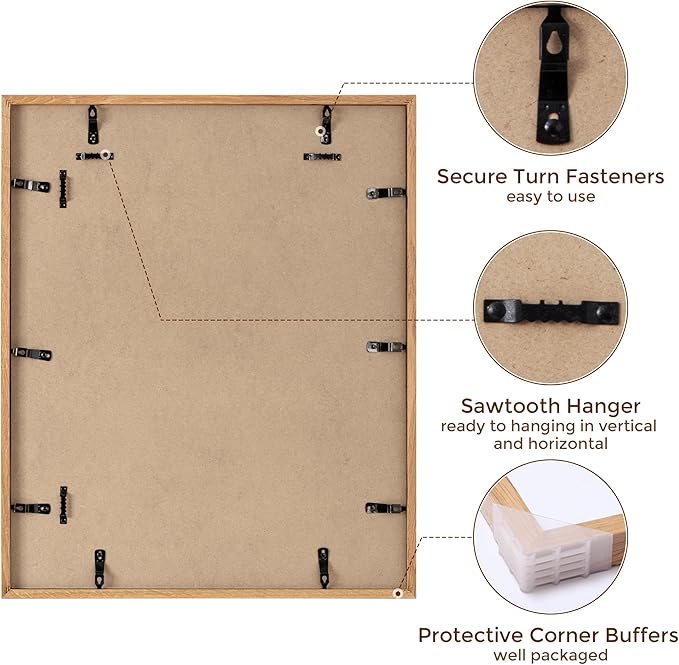 18x22 Picture Frame, Solid Oak Wood for Wall, Poster Frame With Real Glass, Matted for 15x20, Home Decor (Natural Oak Color, 1 Pack)