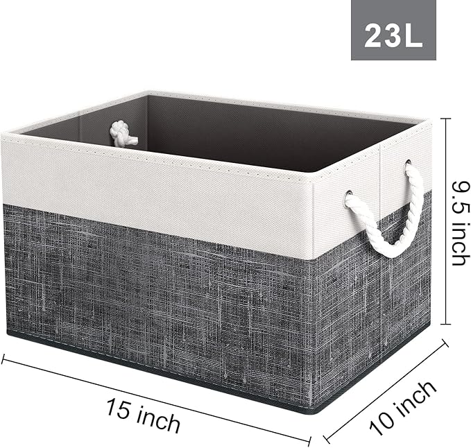 Fab totes Storage Bins [3-Pack], Foldable Storage Baskets for Organizing Toys, Books, Shelves, Closet, Large Storage Box with Rope Handles, Sturdy Organizer Bins, White & Black