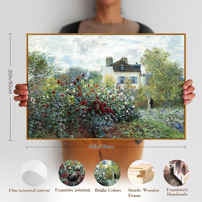 crmotu Framed Canvas Wall Art, Rustic Farmhouse Landscape Art Prints, Cottage Floral Garden Vintage Pictures, Retro Horizontal Wall Paintings for Living Room Bedroom Bathroom Office Gallery 20x30in