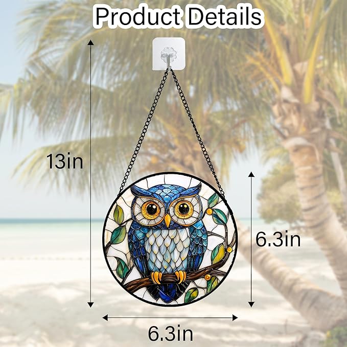 Stained Glass Window Hanging, Owl Gifts for Women Sun Catchers Diamond Glass Panel Hangings Birds Suncatcher Decor for Birthday for Women, Men, Wife, Aunt, and Mom 6.3 in