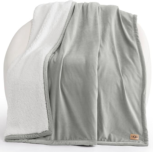 UGG Bliss Throw Blanket Plush Soft Fleece Fluffy Blankets for Bed or Couch Oversized Warm Reversible Machine Washable Medium Weight Home Decor Giftable Throw, 50-inch x 70-inch, Seal Grey