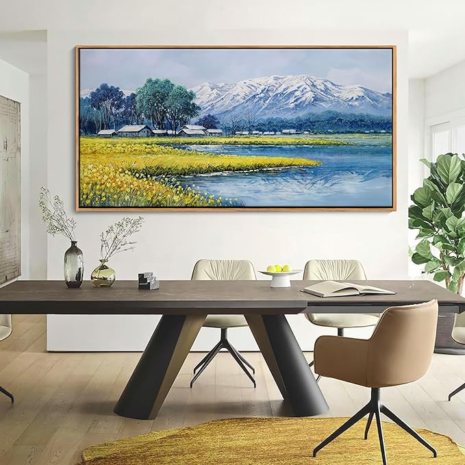 Landscape Wall Art - Japanese Mountain Nature Canvas Artwork for Living Room, Rustic Wall Art, Country Wall Decor, Farmhouse Paintings, Yellow Scenery Wall Pictures for Bedroom 29×58IN