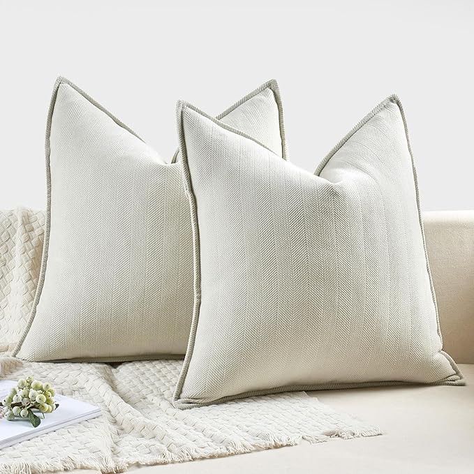 MIULEE Pack of 2 Cream Decorative Pillow Covers 22x22 Inch Soft Chenille Luxurious Couch Throw Pillows Farmhouse Cushion Covers Euro Shams with Elegant Design for Sofa Bedroom Living Room Home Decor