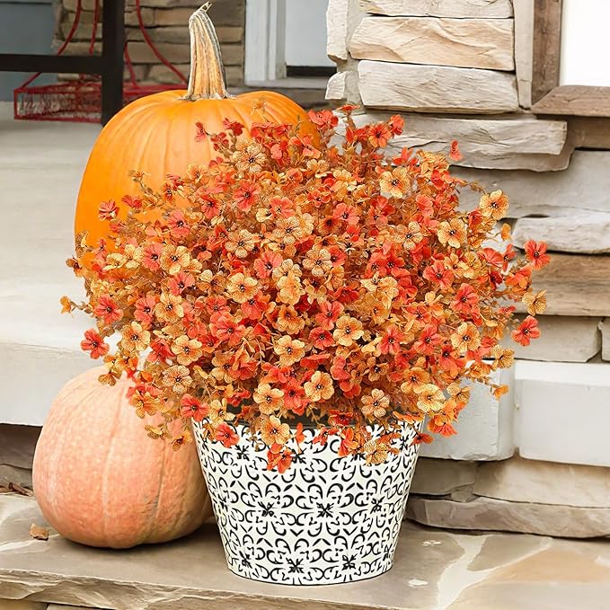 Agusbagli 72 Bundles Fake Fall Flowers for Outdoor UV Resistant Artificial Fall Boxwood Plants No Fade Faux Autumn Flowers Arrangements for Outdoor Home Planter Porch Garden Thanksgiving Fall Decor