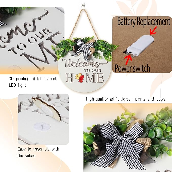 MIPON Welcome Sign for Front Door, Wall, or Porch Decor - Interchangeable Seasonal 17 Changeable Icons for All Seasons & Holidays (Spring, Summer, Fall, Winter, Easter, Christmas) - White