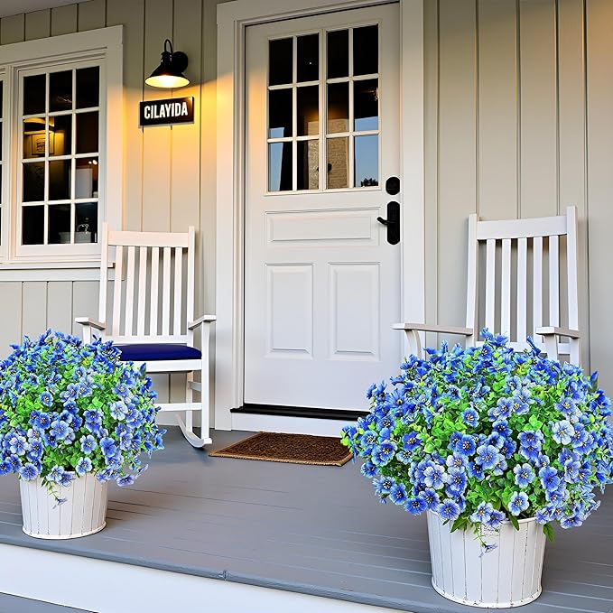 LADADA Outdoor Plant Flowers,8 Bundles of Fake Silk Blue Daisies, UV Resistant, Outdoor Porch, Home Courtyard, Garden Decoration(Blue)