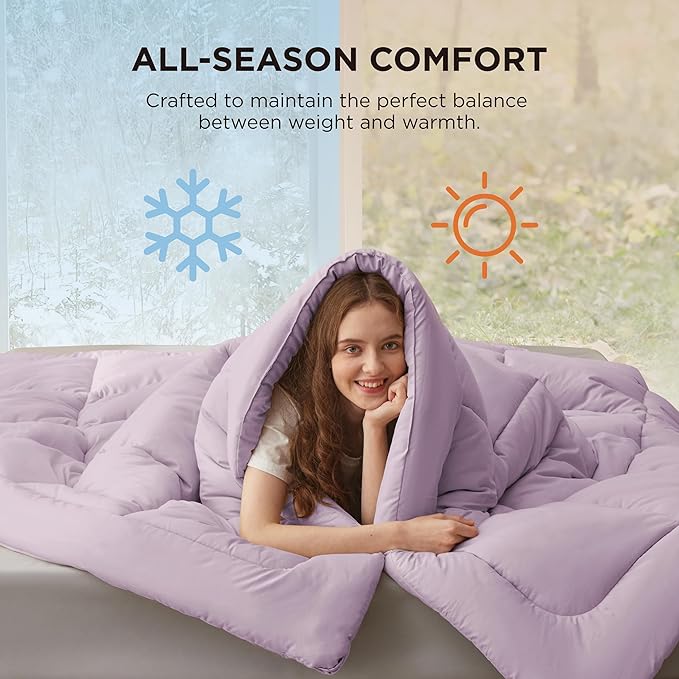 Bedsure Comforter Duvet Insert - Quilted Comforters Oversized King Size, All Season Duvet, GentleSoft Down Alternative Bedding, with 8 Tabs, Gifts for Women, Light Purple, Oversized King 116x98 Inche