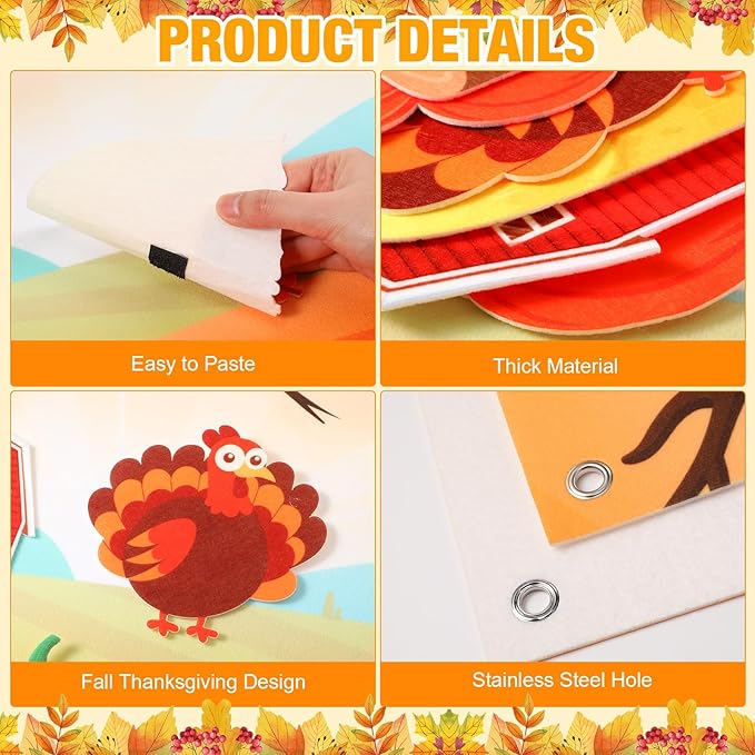 Fall Felt Story Board Set 3.4FT 55 Pcs Autumn Wall Activity Board Thanksgiving DIY Craft Wall Decor Pumpkin Turkey Flannel Storytelling Ornaments for Autumn Harvest Gift (55, Fall)