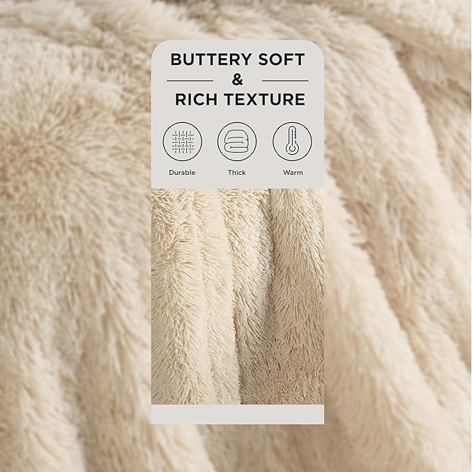 Bedsure GentleSoft Fluffy Beige Blankets Queen Size for Bed, Thick Sherpa Faux Fur Fleece Fuzzy Plush Winter Warm Heavy Soft Queen Blankets, Bedroom Decor Beige Gifts Cozy Gifts for Women Men, 90x90
