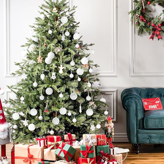 Christmas Balls Tree Ornaments, Shatterproof Christmas Decorations Set with Reusable Hand-held Gift Package for Holiday Xmas Tree Decor(White)