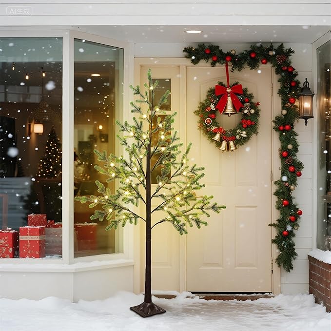 DR.DUDU 5 FT Christmas Tree with Lights, Pre-lit Artificial Xmas Trees Small Green Christmas Tree with Realistic Branch Warm LED for Home Bedroom Corner Outdoor Indoor Holiday Decorations