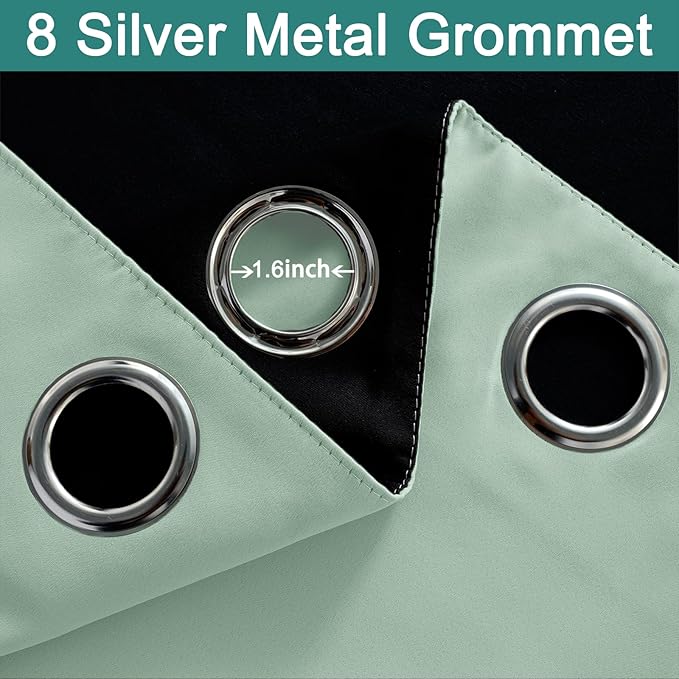 Yakamok Sage 100% Blackout Curtains, Total Blackout Lined Curtain Panels for Bedroom, 2 Thick Layers Grommet Top Thermal Insulated Blackout Drapes for Living Room(52Wx63L, Light Sage, 2 Panels)