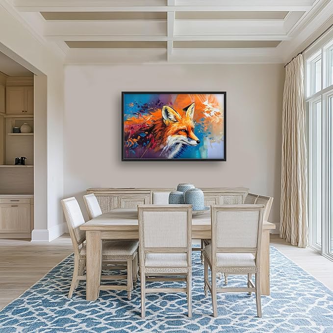 Fox Large Framed Wall Art Abstract Fox Animal Pictures Oversized Wall Decor Graffiti Canvas Print Painting Aesthetic Modern Artwork for Living Room Bedroom Office Bathroom Home Decor 36L x24W