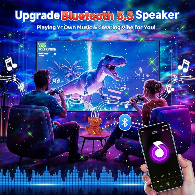 Dinosaur Night Light Projector,22 White Noises+316 Color Modes Galaxy Projector for Bedroom, Bluetooth Speaker Star Projector Light Projector for Bedroom, Star Projector Galaxy Light Projector