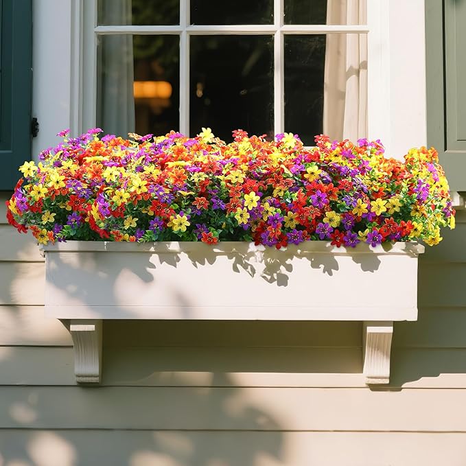 SHareconn 40 Bundles Artificial Flowers for Outdoors Spring Decoration, Fake Silk Realistic Faux Plants UV Resistant for Outdoor Planter Porch Patio Summer Outside Decor, RedPurpleYellowOrange