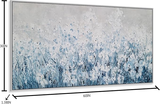 Yihui Arts Blue White Flower Painting - Modern Aesthetic Floral Artwork for Home Decor