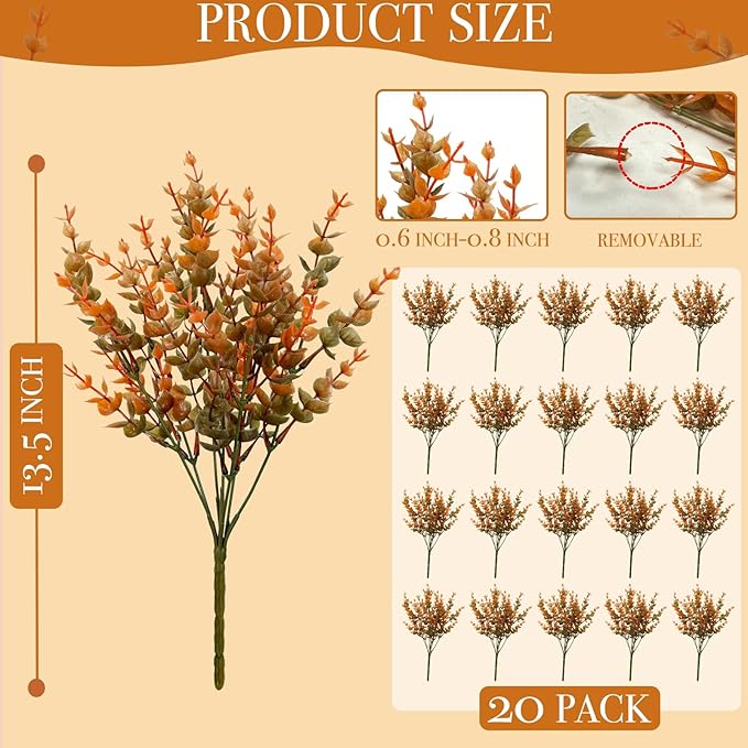 20 Bundles Artificial Fall Flowers for Outdoors Fall Decorations - UV Resistant Fake Mums Faux Plant Plastic Flowers Gardens Porch Fireplace Home Indoor Autumn Thanksgiving Decor(Brown Orange)