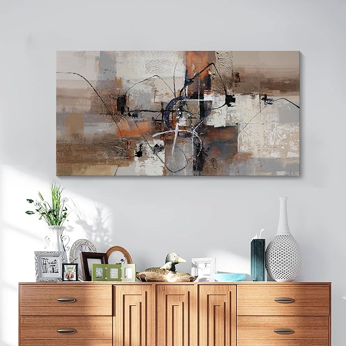 YDYSUNE Abstract Canvas Wall Art, Modern Wall Decor Painting, Brown Room Decorations, Orange Wall Art for Living Room, Bedroom, Office Artwork Wall Decor 24×48IN
