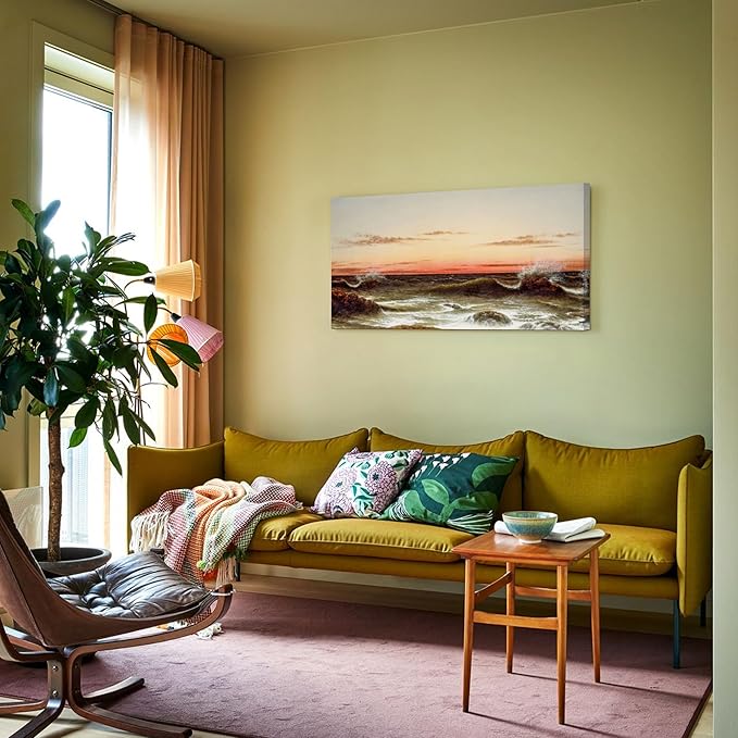 crmotu Sunset Large Wall Art, Coastal Landscape Canvas Painting, Ocean Scenery Vintage Art Prints, Seascape Aesthetic Pictures Wall Decor Living Room Bedroom Office, Rustic Farmhouse Decor 20"X40"