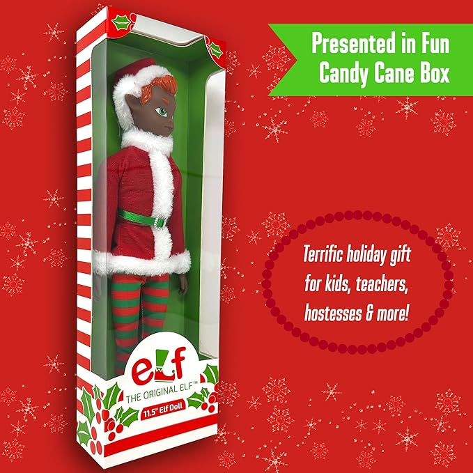 The Original Elf Christmas Dolls, 12" Christmas Elf Doll, Toy Elf for Kids or Décor, Mini Toy Elf Dolls for Christmas, Christmas Elf Decorations, Poseable Little Elf Shelf Sitters with Dangling Legs