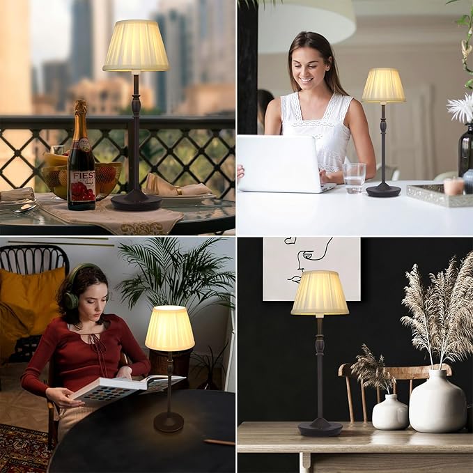 Cordless LED Touch Lamp with Dimmer Portable Small Table Lamp, 18" 2700K Rechargeable Battery Light for Bedside, Dining Room, Bedroom Lamp, Patio, Bar, Night Light, Bathroom (Sand Black)