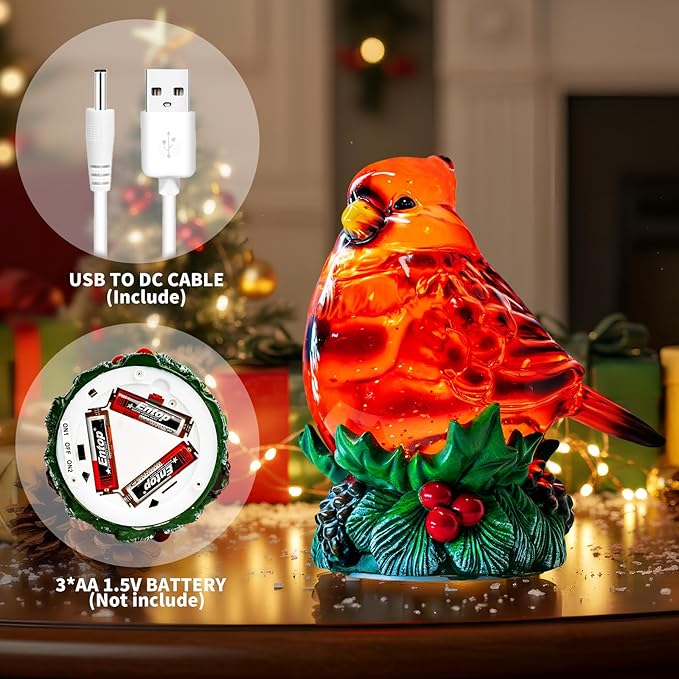 Christmas Snow Globes Cardinal Holly Music Water Lantern Holiday Decorations Gifts for Family Children or Friends