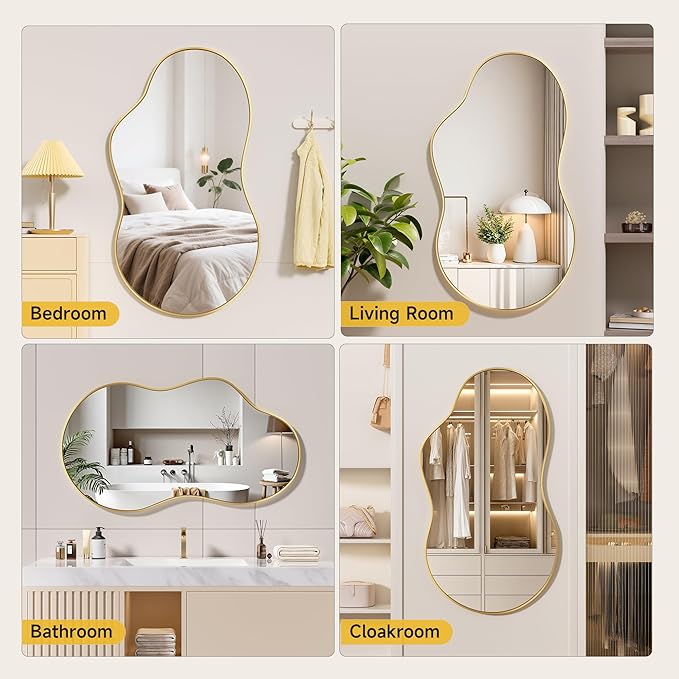 Hasipu Irregular Wall Mirror - 24"x35" Gold Irregular Abstract Mirror for Wall Asymmetrical Wall Mirrors Decorative Modern for Living Room Bathroom,Bedroom,Hallway