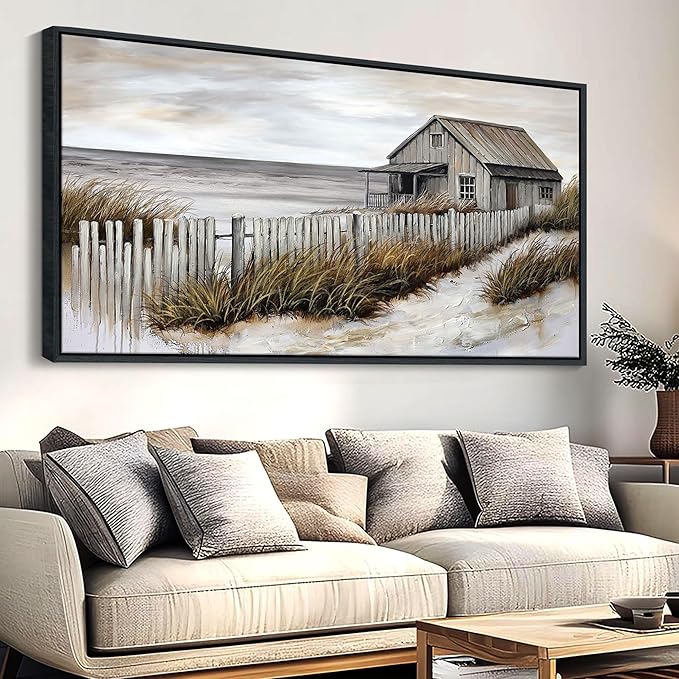 YDYSUNE Wall Art for Living Room - Beach fenced house Canvas Wall Decor for Home artwork Painting 29x58 Inches Canvas Print for Bedroom Decor Modern Salon Kitchen Office Hang a Picture