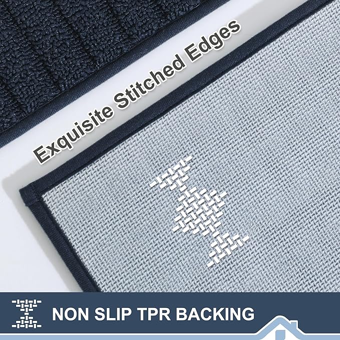 BEQHAUSE-Kitchen-Rugs-and-Mats Non Slip Kitchen Runner Rug Absorbent Kitchen Mats for Floor Machine Washable Kitchen Floor Mat,Navy Blue 24”x60”