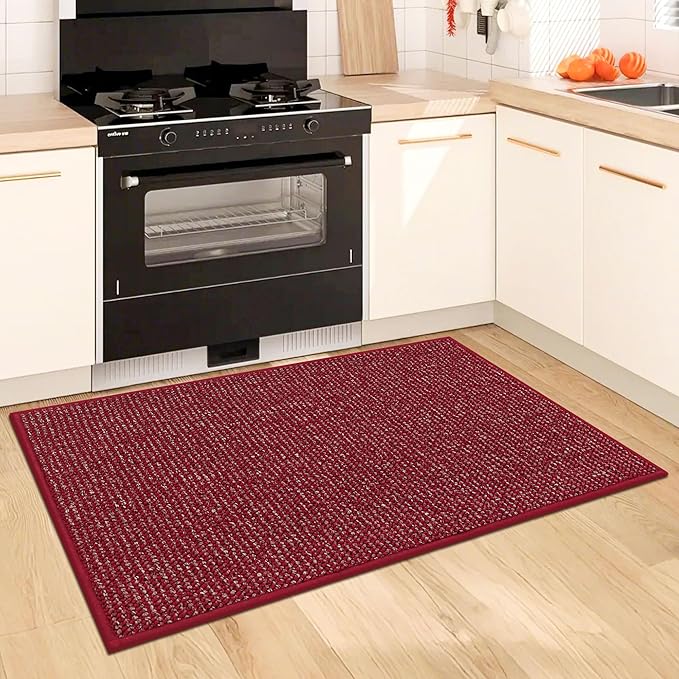 BEQHAUSE Kitchen Rugs and Mats 2PCS, Non-Slip Kitchen Mats for Floor, Absorbent and Stain Resistant Kitchen Runner, Machine Washable Rugs for Kitchen, Laundry & Sink, 24"x36"+24"x60", Red