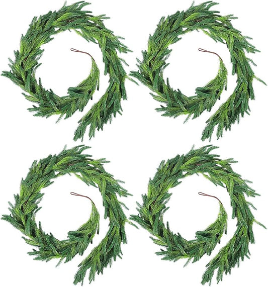 4 Pcs 6 Ft Christmas Norfolk Pine Garlands, Faux Pine Garland, Realistic Green Fake Greenery Garland for Christmas Table, Mantle, Wall, Indoor, Outdoor Holiday Winter Decorations (4, 6 FT)