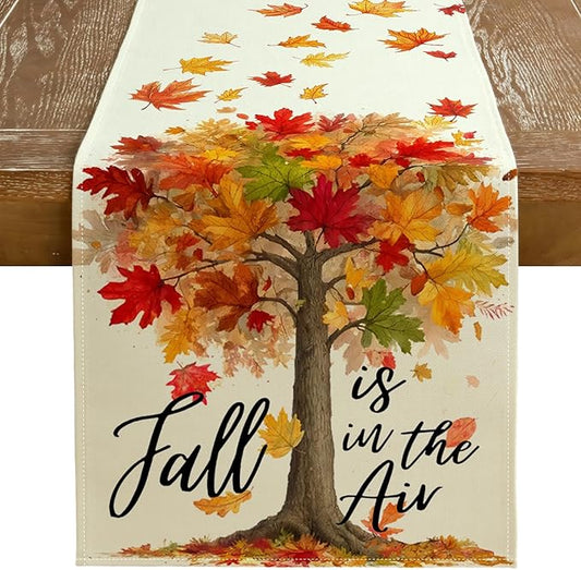 GEEORY Fall Table Runner 13 x 48 Inch, Maple Leaves Autumn Farmhouse Decor for Thanksgiving & Holiday Parties – Kitchen, Dining Table, Indoor/Outdoor GT156-48