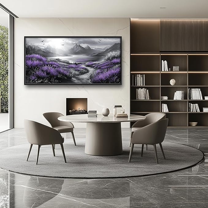 Olivine Large Wall Art, Landscape Pictures Wall Decor, Black And White Mountain Painting, Purple Nature Scenery Canvas Prints, Framed Artwork for Living Room Bedroom Bathroom Office Home 60"x30"