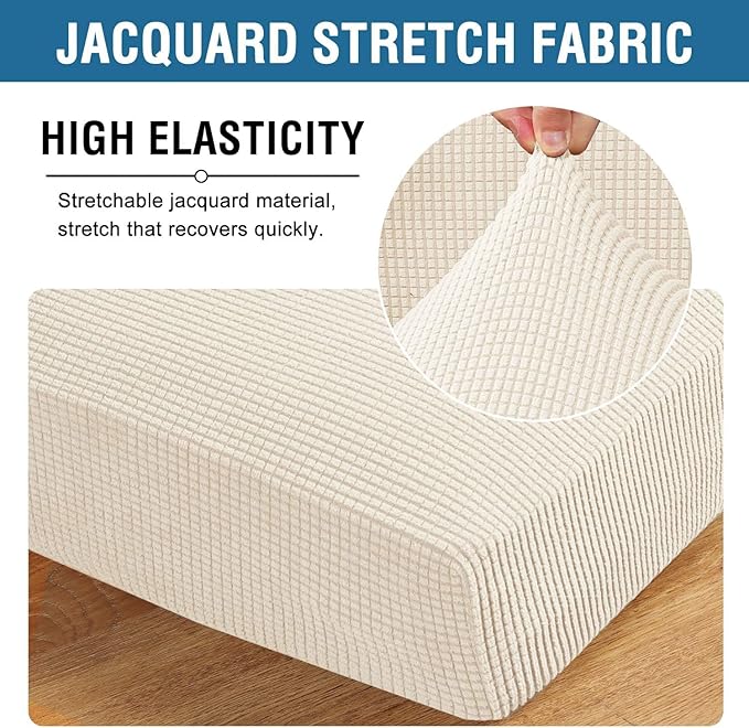 H.VERSAILTEX Super Stretch Individual Seat Cushion Covers Sofa Covers Couch Cushion Covers Slipcover Sets Thick Jacquard Textured Twill Fabric (1 Piece Chair Cushion Cover, Natural)