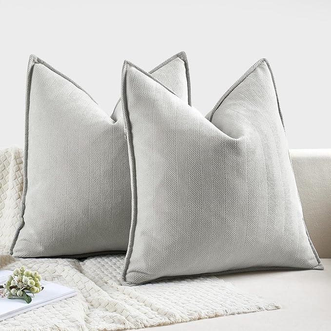 MIULEE Pack of 2 Light Grey Decorative Pillow Covers 20x20 Inch Soft Chenille Luxurious Couch Throw Pillows Farmhouse Cushion Covers with Elegant Design for Sofa Bedroom Living Room Home Decor