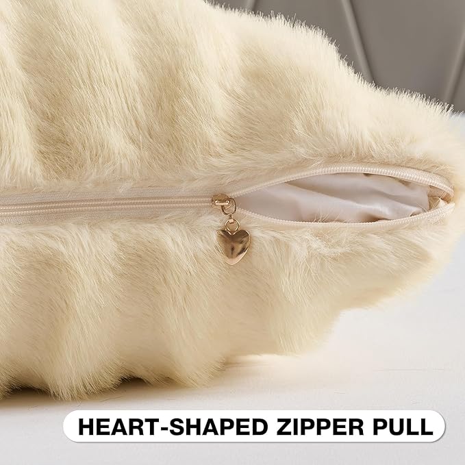 FUTEI Beige Decorative Throw Pillow Covers 24x24 Inch Set of 2,Soft Fluffy Faux Mink Fur Dyeing Striped Textured European Cushion Case,Modern Home Decor for Couch Bed Living Room