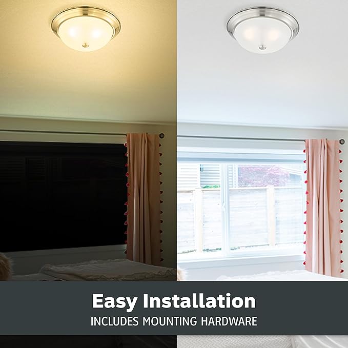 DESIGNERS FOUNTAIN Reedley 3-Lights Flush Mount Ceiling Light, 15 Inch Lighting Fixture for Kitchen, Bedroom, Bathroom, and Hallway, Satin Platinum with Etched Glass, 1257L-SP-W