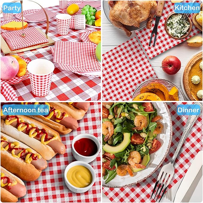 Gatherfun Disposable Red and White Gingham Paper Napkins (Pack of 50)