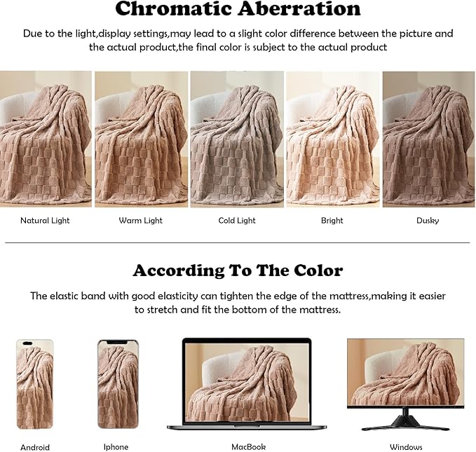 NEWCOSPLAY Super Soft Throw Blanket Taupe Premium Silky Flannel Fleece 3D Checkered Lightweight Bed Blanket All Season Use (Taupe Checkered, Throw(50"x70"))