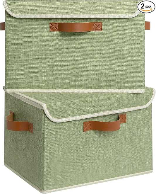 GRANNY SAYS Fabric Storage Bins with Lids, Decorative Storage Boxes, Keepsake Memory box, Shelf Baskets for Closet, Green, Large, 2-Pack