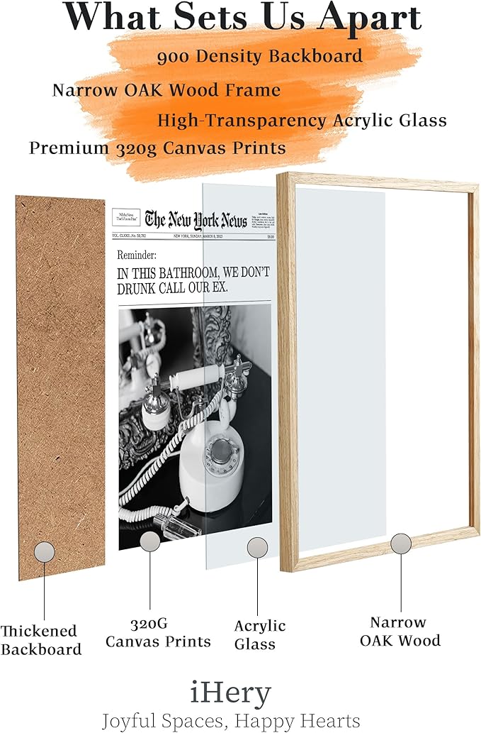 iHery Natural OAK Wood Trendy Retro Newspaper Headline Framed Wall Art, 12x16 in Hot Girls Poster Vintage Canvas Print, Beige Frame Logs Preppy Funny Girly Bathroom Décor Living Room Set of 1