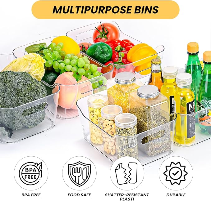Clear Plastic Storage Bins, Set of 12, Multi-Use Organization and Storage Containers for Pantry, Cabinet, Refrigerator, Freezer, Bathroom, Organizer Bins for Home & Kitchen