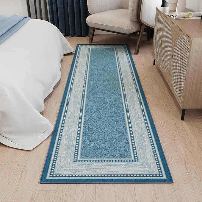 Ottomanson Hallway Runner Rug 2'7" x 9'10" Non Slip Border Area Rugs Easy to Clean Laundry Rug Runner Durable & Pet Friendly Floor Carpet Runners for Hallways Entryway Living Room Kitchen, Turquoise