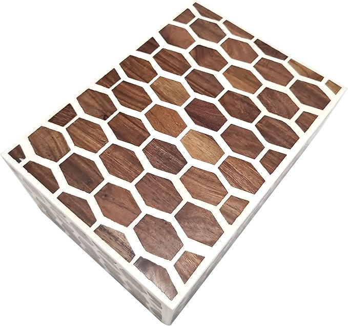 collectiblesBuy Honeycomb Bone Inlay Jewelry Box – Handcrafted Decorative Organizer for Keepsakes, Dresser & Vanity | Elegant Bedroom Storage Box & Unique Gift Decor