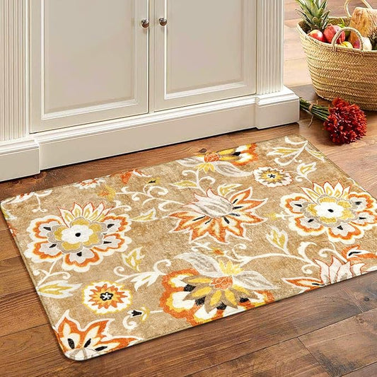 Lahome Floral Washable 2x3 Area Rug, Non-Slip Small Door Rugs for Entryway Indoor, Non-Shedding Tan Paisley Print Doormat Capet for Kitchen Bathroom Laundry Room Sink