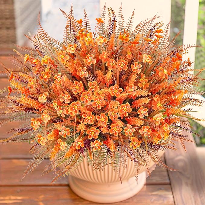 Agusbagli 40 Bunches Artificial Fall Outdoor Flowers Fake Autumn Boxwood Plants UV Resistant Plastic No Fade Faux Fall Flowers Arrangements for Thanksgiving Autumn Weddings Porch Indoor Home Decor
