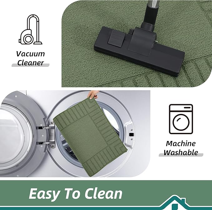 BEQHAUSE-Kitchen-Rugs-Non Slip-Kitchen-Mats-for-Floor Machine Washable Kitchen Rugs Absorbent Kitchen Carpet with TPR Non Skid Backing,Green, 24”x71”