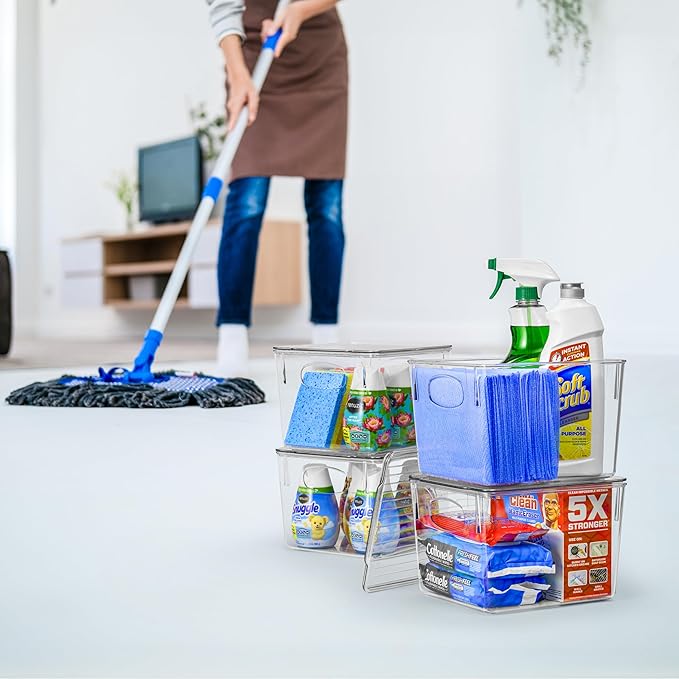 Sorbus Medium Clear Plastic Storage Bins with Lids, Clear Stackable Storage Bins, Laundry Room Organizer Bins, Office, Classroom, Playroom, Bathroom, Laundry Room Organization and Storage (4 Pack)