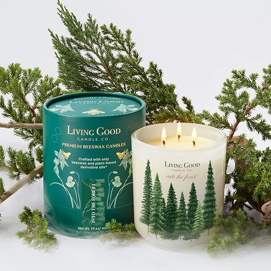 Into The Forest – Pine & Eucalyptus Essential Oils – Pure Beeswax Candle – Fresh, Calming Aromatherapy for Stress & Anxiety Relief – 90+ Hour Burn – Inspired by The Pacific Northwest - 15 Oz